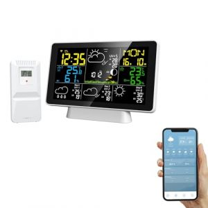 Station météo sans fil, avec capteur extérieur WiFi, température intérieure et extérieure, pression atmosphérique/baromètre, humidité, prévision sur 4 jours avec application, tendance de la (Fulluky, neuf)