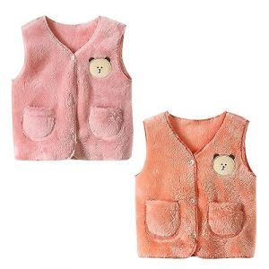 ACMEDE 2pcs Gilet en Polaire Bébé Garçons Filles 9 12 18 24 mois Hiver Manteaux sans Manche 3 4 5 ans Gilet à motif d'ours Blouson Gilet Pull sans Manche Veste Manteau sans Manche sous Vêtement (Acme Co,., neuf)