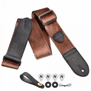 Nefelibata Sangle de guitare, double en cuir pleine fleur, avec 4 médiators, verrous de sangle + bouton de sangle, cadeau pour basse, guitare électrique et acoustique (QianYu EU, neuf)