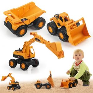 JWTRSVTY 3PCS Véhicules De Construction Enfants, Jouet De Voiture Pelle Enfant, Jouet De Sable Pelleteuse Set, Inertie Pelleteuse Véhicule Jouet, Avec Camion à Benne Basculante, Bulldozer, Excavatrice (Treasures-EU, neuf)