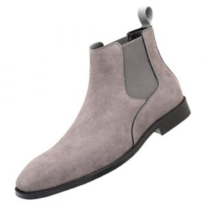 ANUFER Hommes Vache Cuir en Daim Bottes Chelsea Bout Carr&eacute; Slip On Robe Bottines de Cheville Gris SN0711231 EU44 (ANUFER's Shop, neuf)
