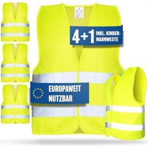 HELDENWERK Gilets de s&eacute;curit&eacute; pour voiture 5+1 Set valable dans toute l'Europe selon EN ISO 20471 - Gilet de s&eacute;curit&eacute; r&eacute;fl&eacute;chissant pour voiture incl. gilet pour enfant - Gilet de s&eacute;curit&eacute; pour (Heldenwerk&reg; FR, neuf)