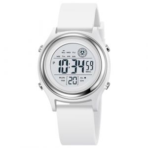Montre num&eacute;rique pour femme avec &eacute;cran LED et bracelet en silicone, montre militaire multifonction, &eacute;tanche, alarme, chronom&egrave;tre, r&eacute;tro&eacute;clairage LED, montre de sport en plein air, D Blanc Argent (Yuenian France, neuf)