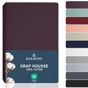 Barbons Drap Housse 90x200 cm, 100% Coton Draps Housses Certifi&eacute; Oeko-TEX Premium Drap-Housse en Jersey pour Matelas Bonnet jusqu'&agrave; 25 cm - Pourpre 90 x 200 cm (Jeel-Online, neuf)