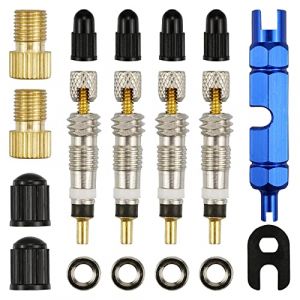 18 PCS Adaptateur de Valve Presta à Schrader Universel Presta Valve Cores Adaptateurs de Valve de Vélo Valve D'insertion de Vélo Valve Tubeless VTT et Clé de Valve de Vélo pour Vélo VTT (PEAK-EU, neuf)