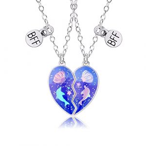 Hifot Collier d'Amitie Best Friend pour 2 Filles - Chaine Argent Femme avec Pendentif Dauphins Coquilles Coeur pour Soeur Friend Cadeau Jeune Fille Anniversaire (crsqx, neuf)