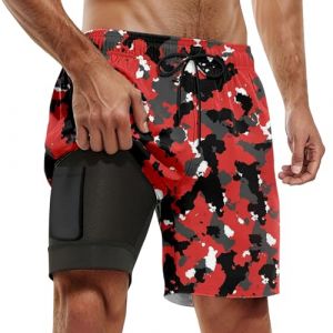 Short de Bain Homme 2 en 1, Maillot de Bain Homme Piscine Séchage Rapide avec Doublure de Compression Boxer de Bain Grande Taille Léger Shorts de Plage Natation Surf avec 2 Poches, Camouflage 4XL (Rnoaobu, neuf)