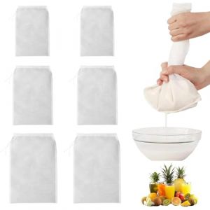 EJRUP 6 Pi&egrave;ces Sac a Lait Vegetal Nylon, Sac Filtrant Reutilisable, Etamine Alimentaire, Passoire Tissu Blanc, Sac Filtrant pour Jus de L&eacute;gumes et Fruits, Caf&eacute;, Lait Avoine (3 Tailles) (Anilalowbility, neuf)