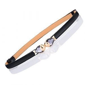 JK Home Ceinture en Cuir Imité Femme Fille Boucle Réglable Ceintures Fine Minceur pour Jeans Pantalon Robe Poisson Noir (JK Happy Shopping, neuf)