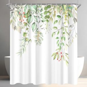 Rideau de Douche Lerores, 180 x 180 cm, Feuilles Transparentes, Bas Lest&eacute;, Textile Anti-Moisissure, Imperm&eacute;able, Lavable en Polyester avec 12 Oeillets et Anneaux de Rideau de Douche pour Salle de Bain (yuan ying MAYY, neuf)