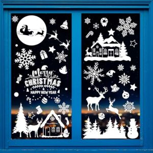 Stickers Noel Fenetre Reutilisable, 9 Feuilles Autocollant Noel Fenetre Deco Noel Electrostatique Flocon de Neige Sticker Fenetre D&eacute;coration No&euml;l Interieur Maison pour Fenetre Porte Vitre Magasin (Cross Prology, neuf)
