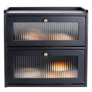 GUUSII HOME Boite a Pain Grande Bo&icirc;te &agrave; Pain de Mie Bois Huche &agrave; Pain Vintage Rangement Cuisine Countertop Deux Couches XL 36 * 24 * 34cm Conteneur de Stockage de Pain avec Porte Magn&eacute;tique (Noir, L) (GUUSII HOME, neuf)