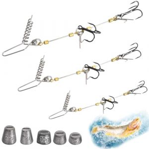 Hame&ccedil;on Triple pour Leurres Souples 3 Pcs avec Syst&egrave;me de Bas de Ligne et Lests Interchangeables 5 g, 7 g, 10 g, 15 g, 20 g pour App&acirc;ts de Tailles 10, 13, 18 cm (JUNHONGLTD, neuf)