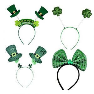 TOVINANNA 4pi&egrave;ces Accessoires De F&ecirc;te Saint Patrick Bandeaux Chics Avec Chapeaux Et Noeuds Brillants &Eacute;l&eacute;ments Festifs Pour C&eacute;l&eacute;brations Irlandaises (Qieiyi, neuf)
