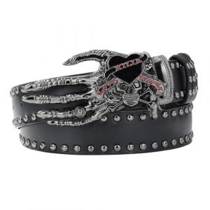 MILAKOO Ceinture en Cuir Punk Y2K Hip Hop à Tête de Mort Grunge Noir Réglable pour Femme (Baiyu Jewelry, neuf)