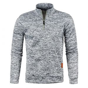 Sweat Homme sans Capuche Couleur Unie Veste Homme Col Montant Cardigan Sweat Zipp&eacute; Automne Hiver Chaud Manteau Blouson Mi Saison Sportswear Bombers Sweatshirts Pull Col Roul&eacute; Demi-Fermeture &Eacute;clair (Sunliney, neuf)