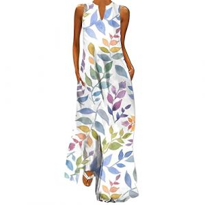 NNGOTD Robe &eacute;t&eacute; Femme Manche 3/4 Ete Robe Short Int&eacute;gr&eacute; &eacute;t&eacute; Blanche Mi Longue Courte Combinaison Robe de Plage Casual Robe avec Poches Robe Femme &eacute;t&eacute; (BAULMD（90% Big Promotion Without Discount Code ）, neuf)