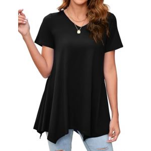 Enmain Tunique Noir Femme Longue Ete Grande Taille Col V à Manche Courtes Chemisier Blouse Top Chic et élégant Tuniques à Couleur Unie Haut Ample pour Femmes,Noir,S (ELOOKEUR, neuf)