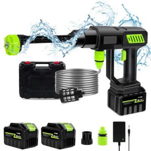 Pistolet à Eau Haute Pression avec Batterie, Moteur en cuivre Pur de 300 W, Batterie de 12 000 mAh, portée de 10 m, avec Pot en Mousse, Double Piles, Nettoyeur Haute Pression sans Fil (B-2 Pile) (PRICE GLOBAL DISTRIBUTION S.R.L., neuf)