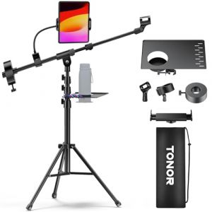 TONOR Bras de Microphone avec Support pour Tablette, Porte - gobelet, Bras de Tr&eacute;pied pour Plancher, Hauteur et Angle R&eacute;glables, Support Robuste avec Sac de Transport, Clip de Coussin, T35+ (TonorDirect FR, neuf)