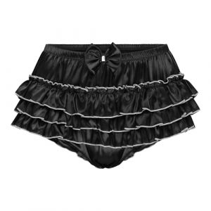 Satini Froufrou eff&eacute;min&eacute; A Volants Shorty Slips Lingerie Soyeuse Satin sous-v&ecirc;tements Culottes (Noir, XL) (BlackButterfly Clothing, neuf)