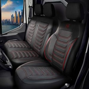 GIOVANNI BUTTI Housses de Si&egrave;ge Auto Universelles 2+1 pour Transit Custom (2016-2023) - Si&egrave;ges Avant Housse de Si&egrave;ge Auto en Tissu Piqu&eacute; Noir Rouge - Housse de Protection Voiture Double Banquette (PANDASEATCOVER, neuf)