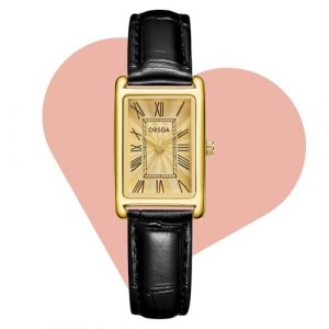 CIVO Montre Femme Bracelet Cuir: Noir Or Rectangulaire Montre Bracelet à Quartz Analogique - Petit Montres pour Dames Rétro Design (MEGALITH Direct-FR, neuf)