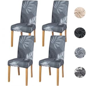 Housse de Chaise Extensible 4 pièces Housse de Chaise Salle à Manger Amovible Lavable Universel Durable Matériau Spandex Moderne pour Cuisine Decoration, Hôtel, Mariage, Feuille Grise (meision, neuf)