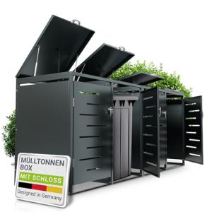 Juskys Cache-Poubelle Arel - Box de Jardin en métal pour 4 poubelles de 120l - Box de Rangement verrouillable - Abri avec Toit & vérin à gaz - Anthracite (Juskys Gruppe GmbH, neuf)