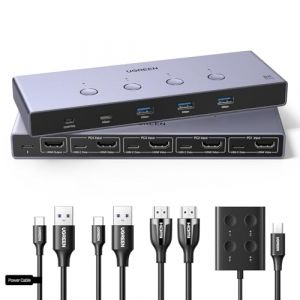 UGREEN Switch HDMI KVM 8K 60Hz 4K 240Hz 4 Entrées 1 Sortie avec 4 Ports USB 5Gbps 3A1C pour Clavier Souris Disque Dur Commutateur KVM Switch USB avec Contrôleur de Bureau et Câbles HDMI Inclus (UGREEN GROUP LIMITED UK, neuf)