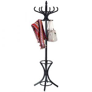 COSTWAY Porte Manteau sur Pieds avec 12 Crochets en Bois Massif, Base à 4 Pieds Stable, Porte-Manteau Bois, Perroquet Porte Manteau pour Chapeaux Parapluie, 51 x 51 x 184 CM (FDS GmbH, neuf)