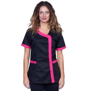 FratellidiItalia.org Blouse de Travail Noire pour Femme, Blouse d'été pour Coiffeur, Centre de beauté M Fuchsia (fratelliditalia.org®, neuf)