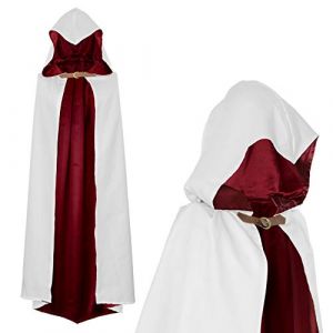papapanda Capuche Cape pour Assassin Guerrier Déguisement Blanc Rouge pour Adultes et Enfants (130cm) (PAPAPANDA, neuf)