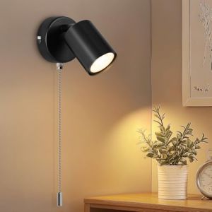 Ketom Applique Murale Int&eacute;rieure GU10, Lumi&egrave;re Murale Avec Interrupteur &agrave; Tirette, Noir Applique LED R&eacute;glable, Luminaire Mural Moderne Industrielle pour Chambre, Salon, Couloir, Sans Ampoule (Ketom, neuf)