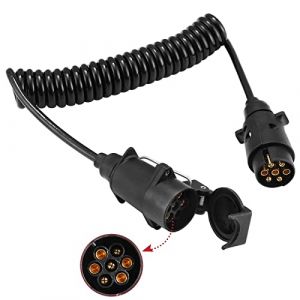 DARKGUARD Rallonge de remorque - 12 V - 2,5 m - 7 broches - Pr&eacute;-c&acirc;bl&eacute; - C&acirc;ble spirale - C&acirc;ble de remorque avec prise de remorque - Pour v&eacute;lo, camion, tracteur (DARKGUARD, neuf)