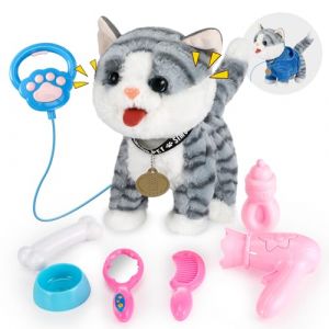 GuKKK Animal Chien Électronique, Jouet Électronique en Peluche Chien, Animaux électronique Qui Marche et aboie en Laisse, Cadeaux de Jouets pour Enfant de 3-6 Ans (Blanc grisâtre) (Bananheim Solutions KFT., neuf)