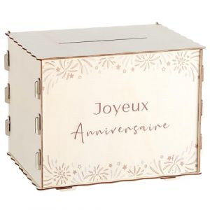 Namalu Urne d'Anniversaire Bo&icirc;te &agrave; Cartes d'Anniversaire Cagnotte en Bois Tirelire Joyeux Anniversaire D&eacute;coration Festive Motif de Feux d'Artifice Bo&icirc;te Cadeau pour Lettres Enveloppes Argent (Rampatchal, neuf)