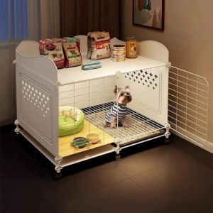 Caisse moderne pour chien - 70 cm - Pour un usage domestique - Avec plateau - Convient pour chenil int&eacute;rieur avec espace de toilette s&eacute;par&eacute;, con&ccedil;ue pour les petites races de chiens (S : 70 &times; 45 &times; 55 (JIEHAOOO, neuf)