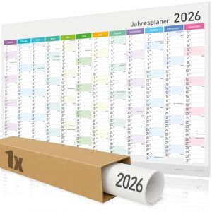 Calendrier mural 2026 annuel, grand format (84 x 59 cm) enroul&eacute; dans la taille du poster, format paysage, roul&eacute;, calendrier mural 2026, calendrier de vacances (Kopta, neuf)