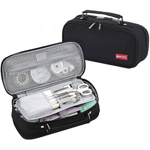 EULANT Trousse D'&eacute;cole Grande Crayon pour Fille & Gar&ccedil;on, 3 Compartiments Scolaire Affaire pour &Eacute;tudiants Bureau Voyage, Noir (Sborter, neuf)