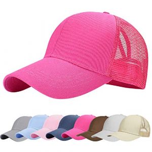 UMIPUBO Mesh Casquette de Baseball Unisexe Hip Hop Pure Color Casquette Baseball Cap Queue de Cheval Chapeau Snapback d'&eacute;t&eacute; (Rose Rouge) (Bukely, neuf)