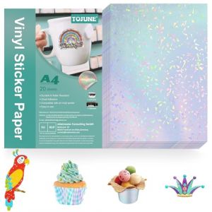TOJUNE Papier Vinyl Autocollant Imprimable pour Imprimante À Jet D'encre et Laser, A4-21x29.7 cm, Imperméable, Découpe Arbitraire, Support Adhésif (20 Feuilles) (Texture Diamant Coloré) (TOJUNE EU, neuf)