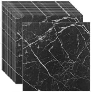 CYEER Lot de 20 Dalles de Sol Adh&eacute;sives 30x30 cm &ndash; &Eacute;paisseur 2,5 mm Vinyle Effet Marbre Noir &ndash; Rev&ecirc;tement PVC R&eacute;sistant &agrave; l'Eau pour Cuisine, Salle de Bain & Salon &ndash; R&eacute;novation Express env. 1,8 m&sup2; (CYEER, neuf)