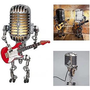 Retro Style Microphone Robot Lamp Holding Guitare Vintage, Vintage Microphone Robot Dimmer Lamp Table Lamp, Robot Desk Lamp, Robot Desk Lamp with A Guitar with LED, for Bedrooms,Bar, Restaurant (Nihexo LLC, neuf)