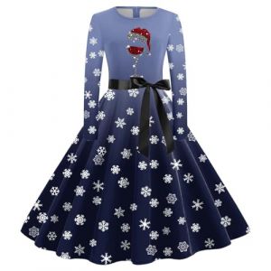 WVONIF Robe Noël Femme Robe Moche Noel Impression Noël Wapiti DéContracté Robe Noire Femme Chic Noël Sexy Robe Rétro Vintage Femme Année 40 50 60 Robe de Cocktail Rockabilly Déguisement De Noël (BAULMD（90% Big Promotion Without Discount Code ）, neuf)