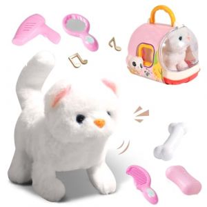 Ruioomeep Dog Toy Chien &eacute;lectrique en peluche avec laisse et cage pour chien, jouet interactif pour enfants qui court, aboie et remue la queue (chat) (ziwenChenRong, neuf)
