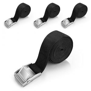 4 Pcs Sangle de Fixation,Sangles d'arrimage Courtes,4 x 2 m, Sangles d'arrimage Noires, Sangles d'arrimage avec Boucle de Serrage à cliquet pour Porte-vélos, Paquet de Bagages extrêmes, Camping (marketretro, neuf)