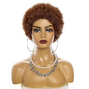 Réfractaire Afro perruques pour les femmes noires cheveux humains courts cheveux bouclés perruques noires pour les femmes noires plein d'entrain et doux Afro perruques de cheveux humains Ajustable (jinghaohao, neuf)