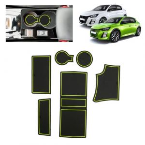 BSTW pour Peugeot 208 E-208 2020-2024 2025 (Automatique) Tapis Antid&eacute;rapants pour Peugeot 208 GT Line Tapis en Caoutchouc pour Console Centrale, Porte Verres, Rainure de Porte (Vert) (Shenzhen Lingke Electronics Co., Ltd, neuf)