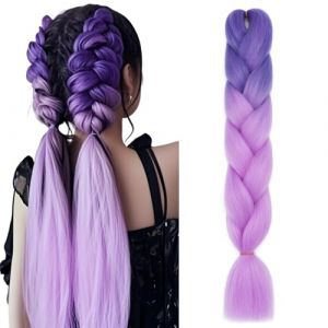 S-noilite Extensions de cheveux tress&eacute;s Jumbo Brading Hair arc-en-ciel, postiche tress&eacute; color&eacute; pour tresses Box Twist, 60 cm, 1 pi&egrave;ce, cheveux au crochet,Bleu Violet &agrave; Violet Clair (EU Fancy Activestyle, neuf)